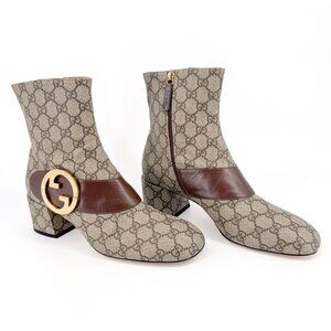 Gucci Blondie Beige GG Supreme Canvas Interlocking Logo Ankle Boot Size 42 US 12